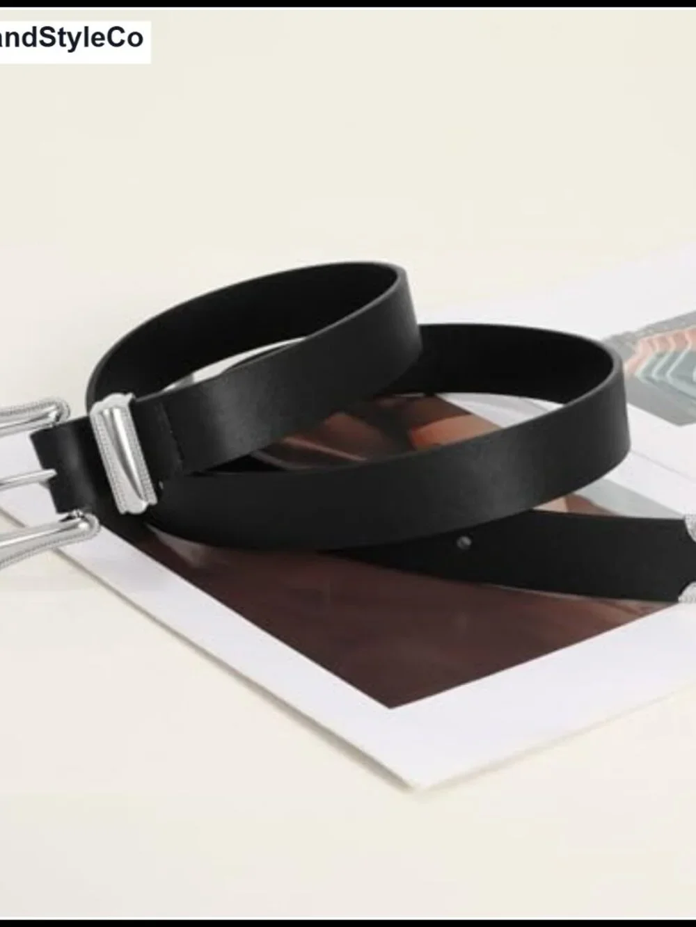 Vintage Western Faux Leather Belt with Silver Buckle for Jeans